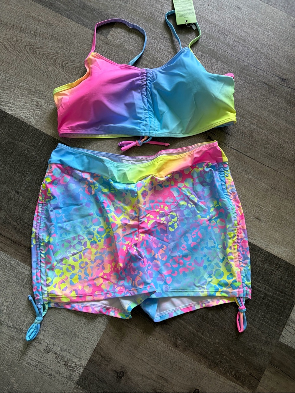 Womens Rainbow Ombre Swim Skort Set - Multi